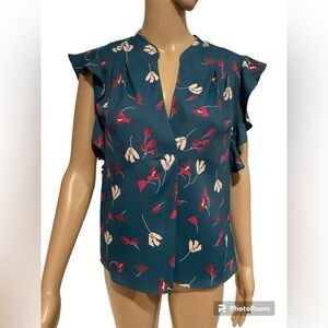 NWOT JOIE MSRP $198 Ashtina Floral Flounce Blouse Size S Short Sleeve